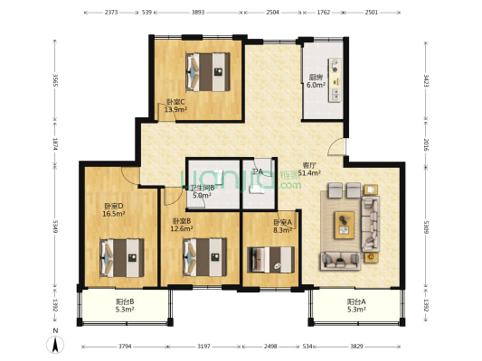 三达路 4室1厅2卫 77平方