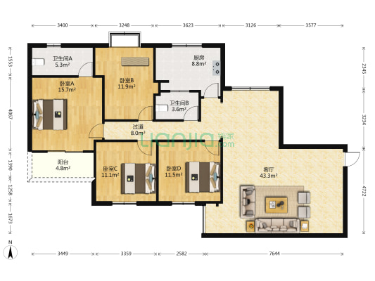金钻世家 4室1厅2卫 156平方