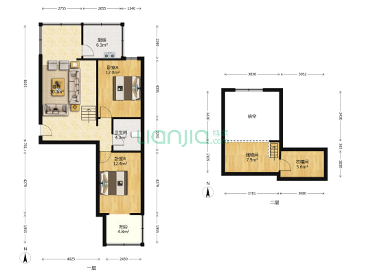 德信公园，南北通透，中医院，两居-户型图
