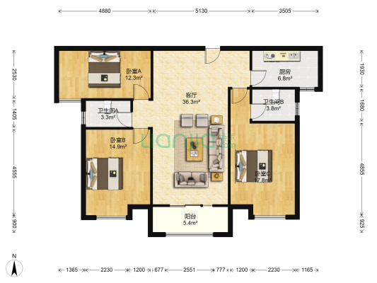 大众·锦绣佳苑 3室1厅2卫 138平方