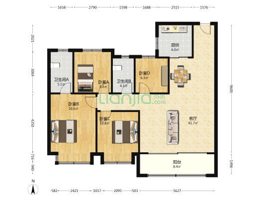 润淮府 4室1厅2卫 141平方