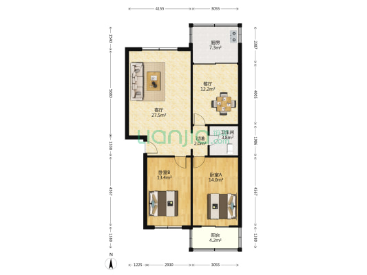 居乐源小区 2室2厅1卫 103平方
