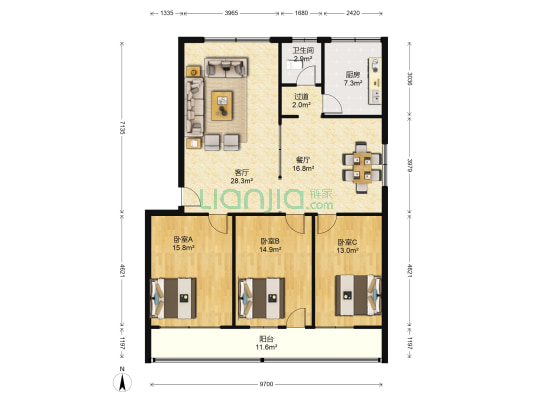 兴业农业生产资料公司宿舍 3室2厅1卫 130平方