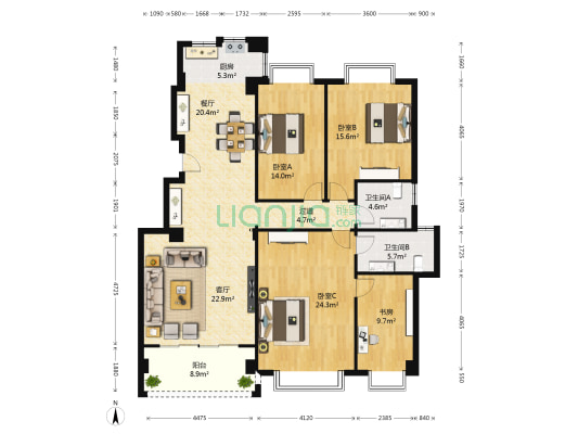 南方明珠 4室2厅2卫 143平方