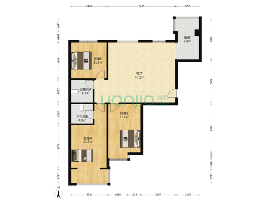 华天置地 3室1厅2卫 130平方