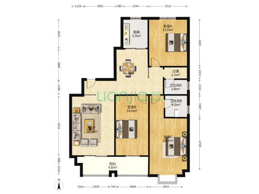 怡景花园南区 3室1厅2卫 172平方