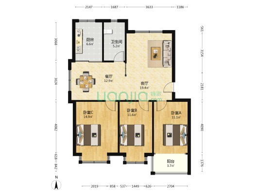 盛泰阳光四季 3室2厅1卫 105平方