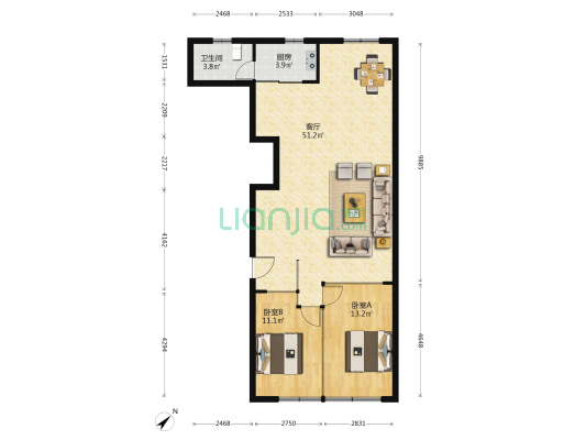 白玉兰环保广场 2室1厅1卫 112平方