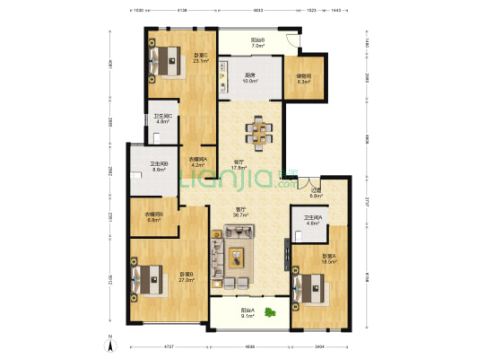 华润凯旋门一期 3室2厅3卫 243平方