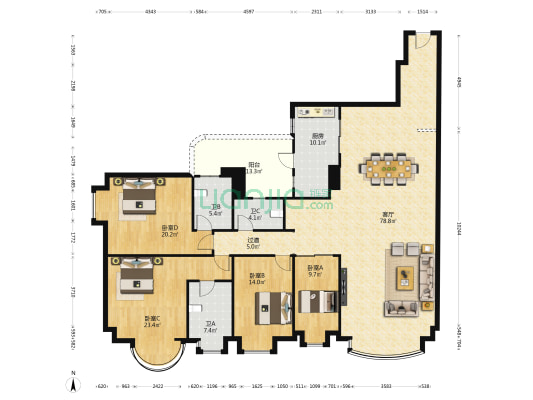 金瑞大厦 4室1厅3卫 228平方