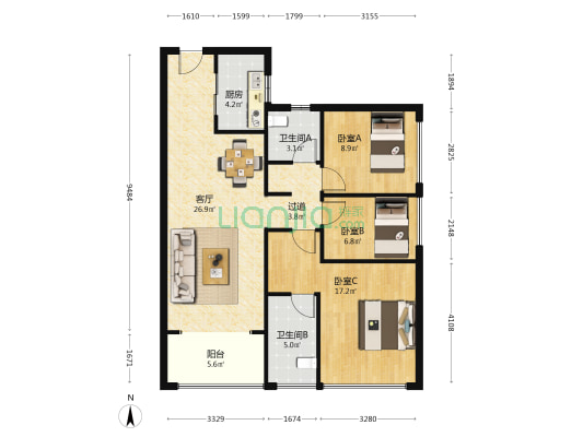 深铁瑞城 3室1厅2卫 99平方
