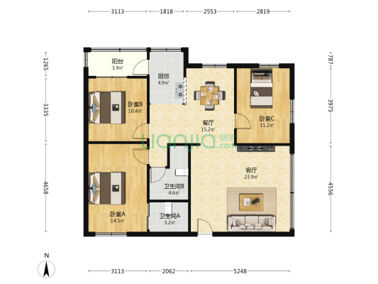 旭日二街1号 3室2厅2卫 113平方