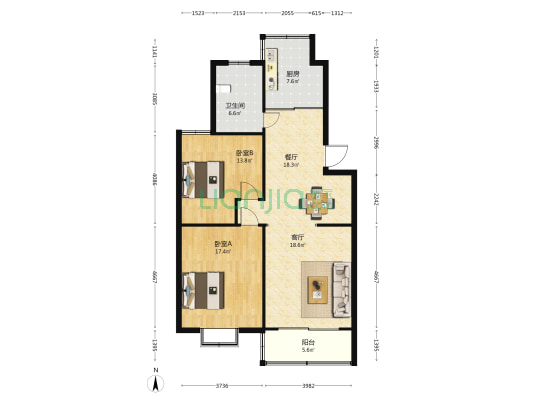 梁园 2室2厅1卫 104平方