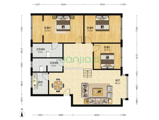 一品苑 3室1厅2卫 138平方