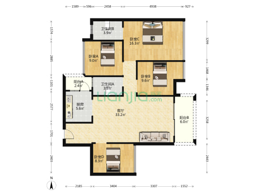 城市花园金桂苑 4室1厅2卫 119平方