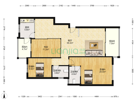 青青美庐东区 3室1厅2卫 129平方