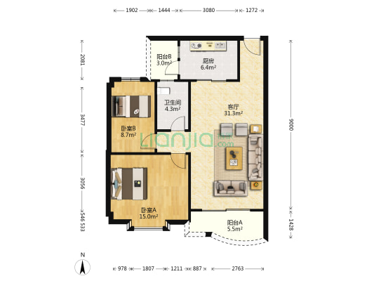 恒龙豪苑 2室1厅1卫 83平方