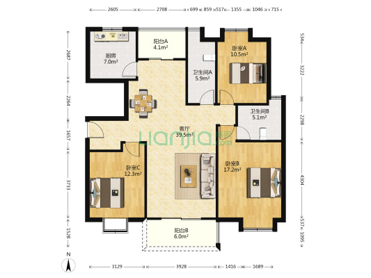 中新翠湖 3室1厅2卫 133平方