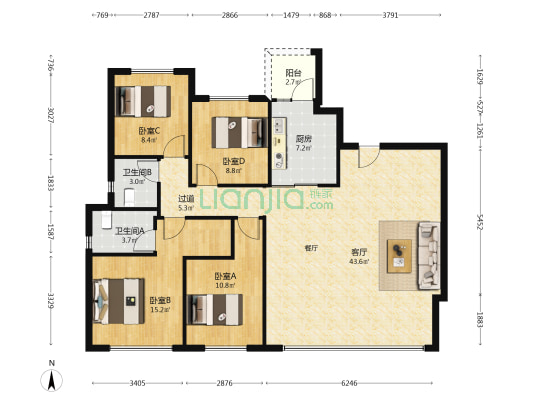 华润置地&建发天府和鸣 4室1厅2卫 140平方