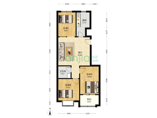 盛华国际 3室1厅1卫 87平方