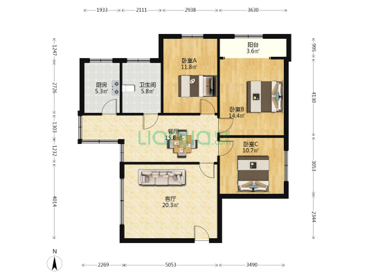 德阳市交通运输局宿舍 3室2厅1卫 108平方