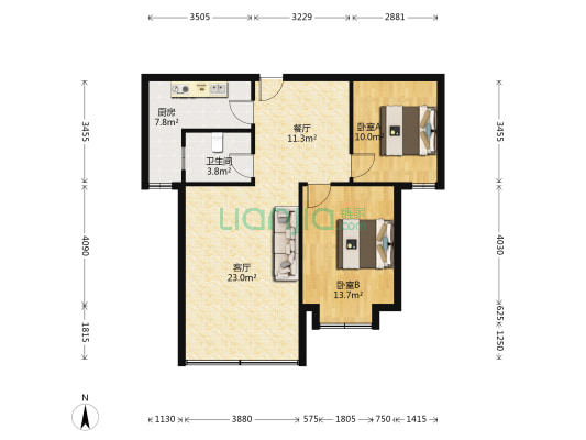 御墅湾 2室2厅1卫 86平方