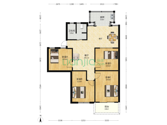 五四路233号 4室1厅1卫 112平方