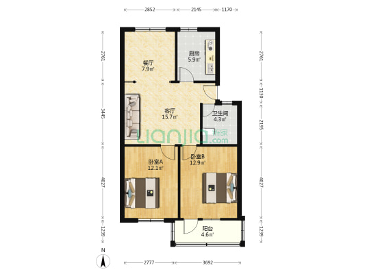 合肥十九中宿舍楼 2室2厅1卫 81平方