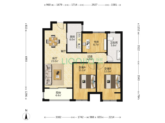 海亮御宸 3室1厅1卫 97平方
