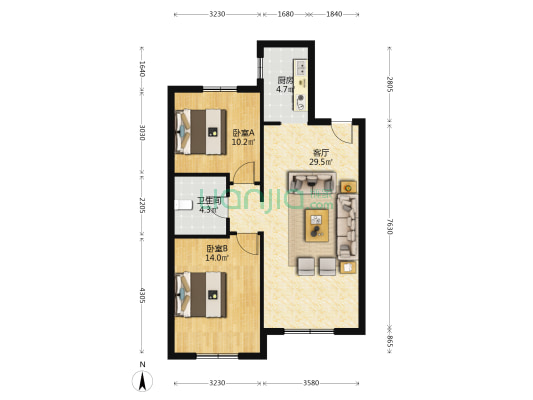 保利观澜二期 2室1厅1卫 86平方