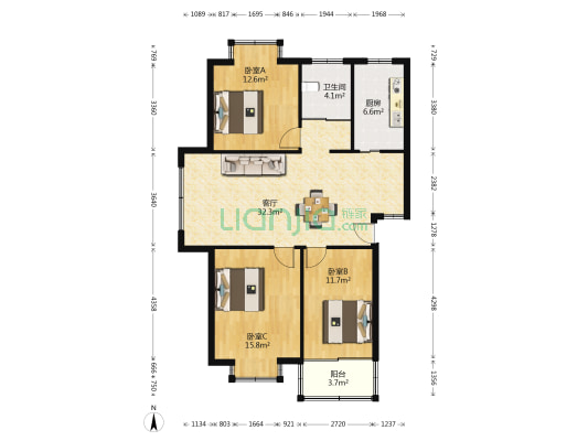 昌安家园南区 3室1厅1卫 114平方