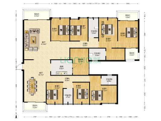 东逸湾逸澄苑 7室2厅4卫 313平方