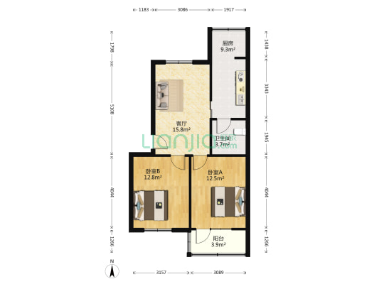 电影资料库住宅楼 2室1厅1卫 63平方