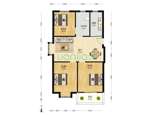 东燕新村 3室1厅1卫 107平方