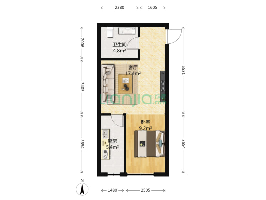 天保新城东区 1室1厅1卫 54平方
