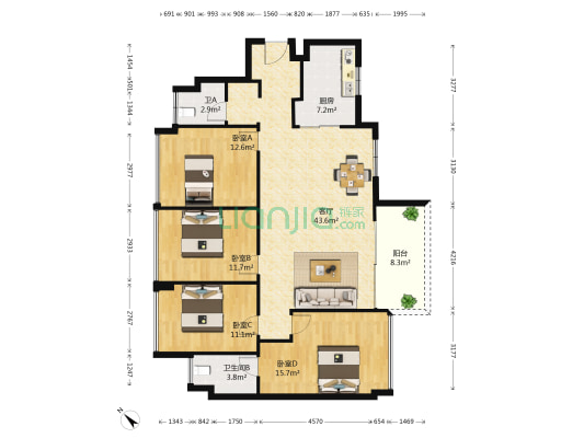 万科蛇口公馆 4室1厅2卫 129平方