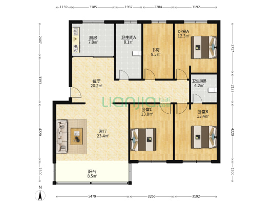 陈家小园西区 4室2厅2卫 141平方