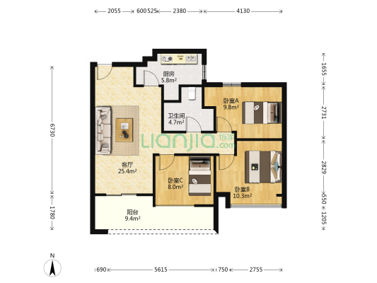 茂宸金座 3室1厅1卫 89平方
