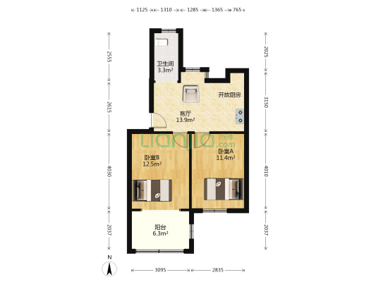 五村平塘新 2室1厅1卫 55平方