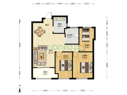 钱江君庭一区 3室1厅1卫 95平方