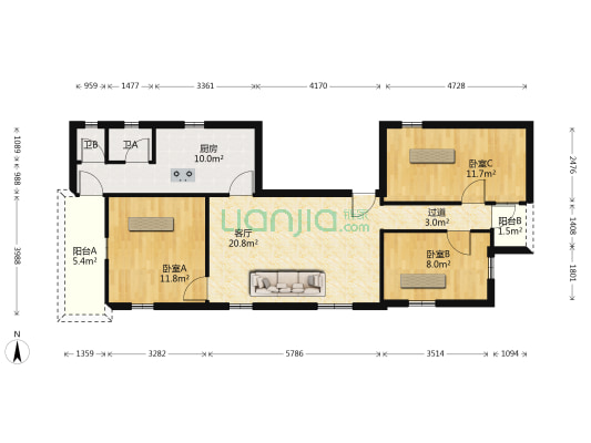 康岗路 3室1厅2卫 91平方