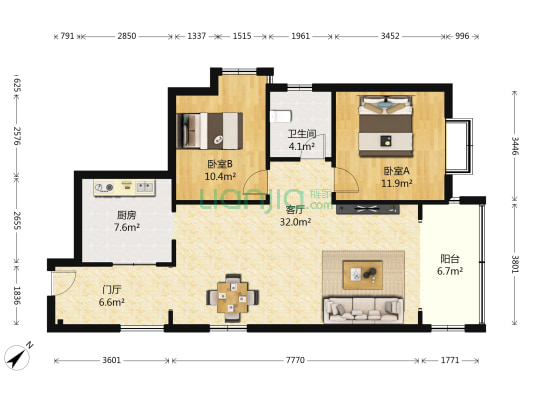 燕语林森 2室1厅1卫 90平方