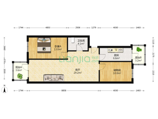 文化家园 1室1厅1卫 97平方