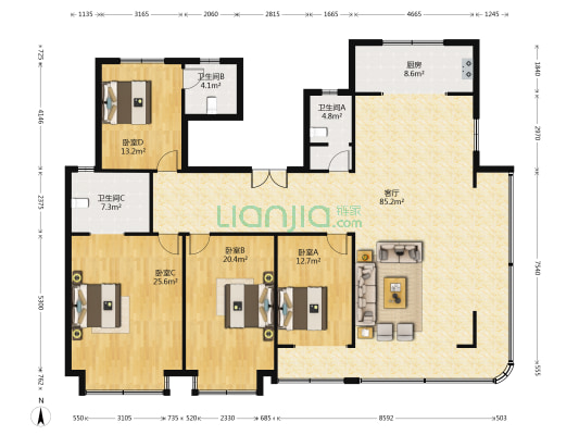 舜山府 4室1厅3卫 240平方