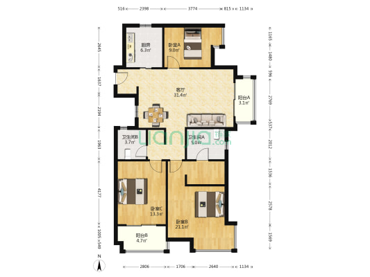 龙湖紫悦湾 3室1厅2卫 122平方