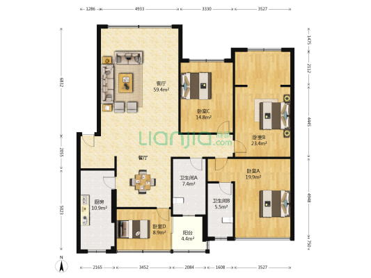 亭江街245号小区 4室1厅2卫 169平方