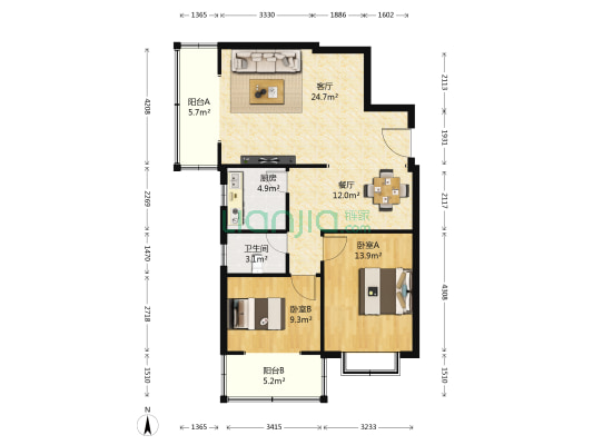 将军花园(张店区) 2室2厅1卫 105平方
