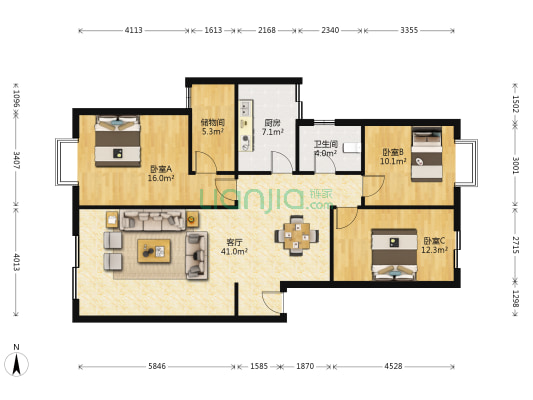 九寨花苑 3室1厅1卫 123平方