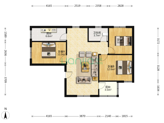 怡丰阁 3室1厅1卫 98平方
