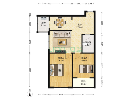 红波西里 2室1厅1卫 80平方